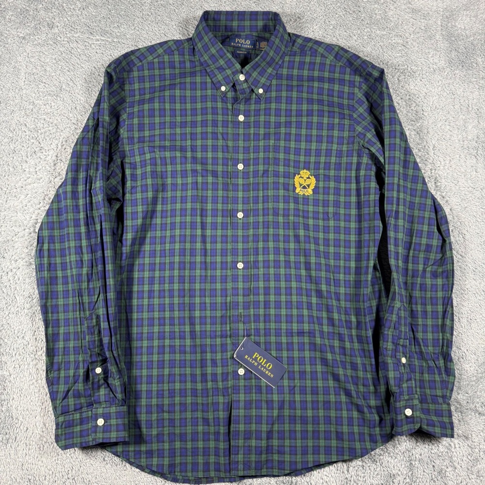 NWT Polo Ralph Lauren Crest Crown Poplin Plaid Button Shirt Classic Fit Green - Picture 2 of 10